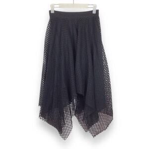 Patrizia Luca Black Eyelet Mesh Net Asymmetric A-Line Skirt size XS